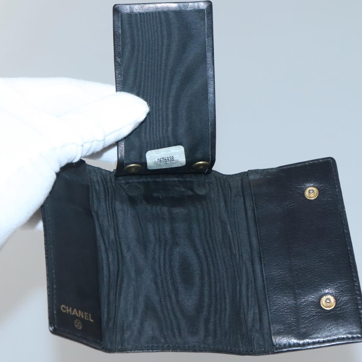 CHANEL Key Case Caviar Skin Black CC Auth ac3870