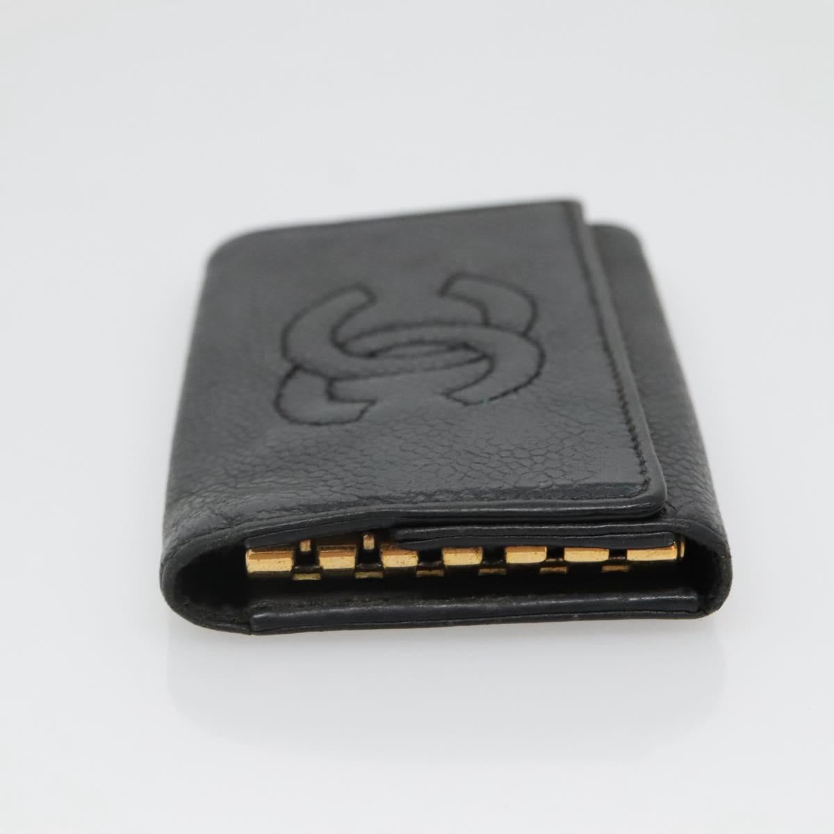 CHANEL Key Case Caviar Skin Black CC Auth ac3870