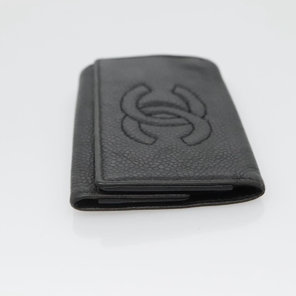 CHANEL Key Case Caviar Skin Black CC Auth ac3870