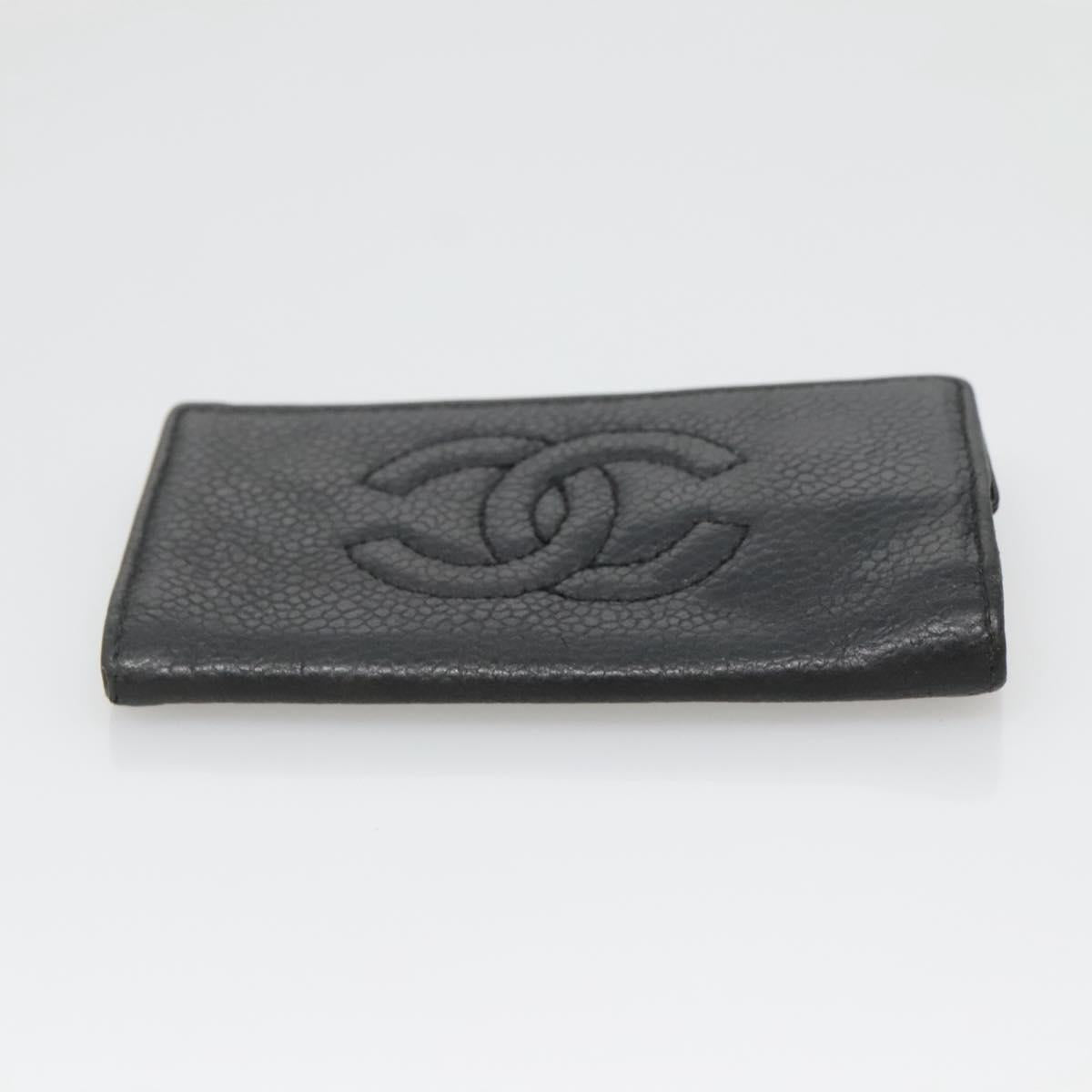 CHANEL Key Case Caviar Skin Black CC Auth ac3870