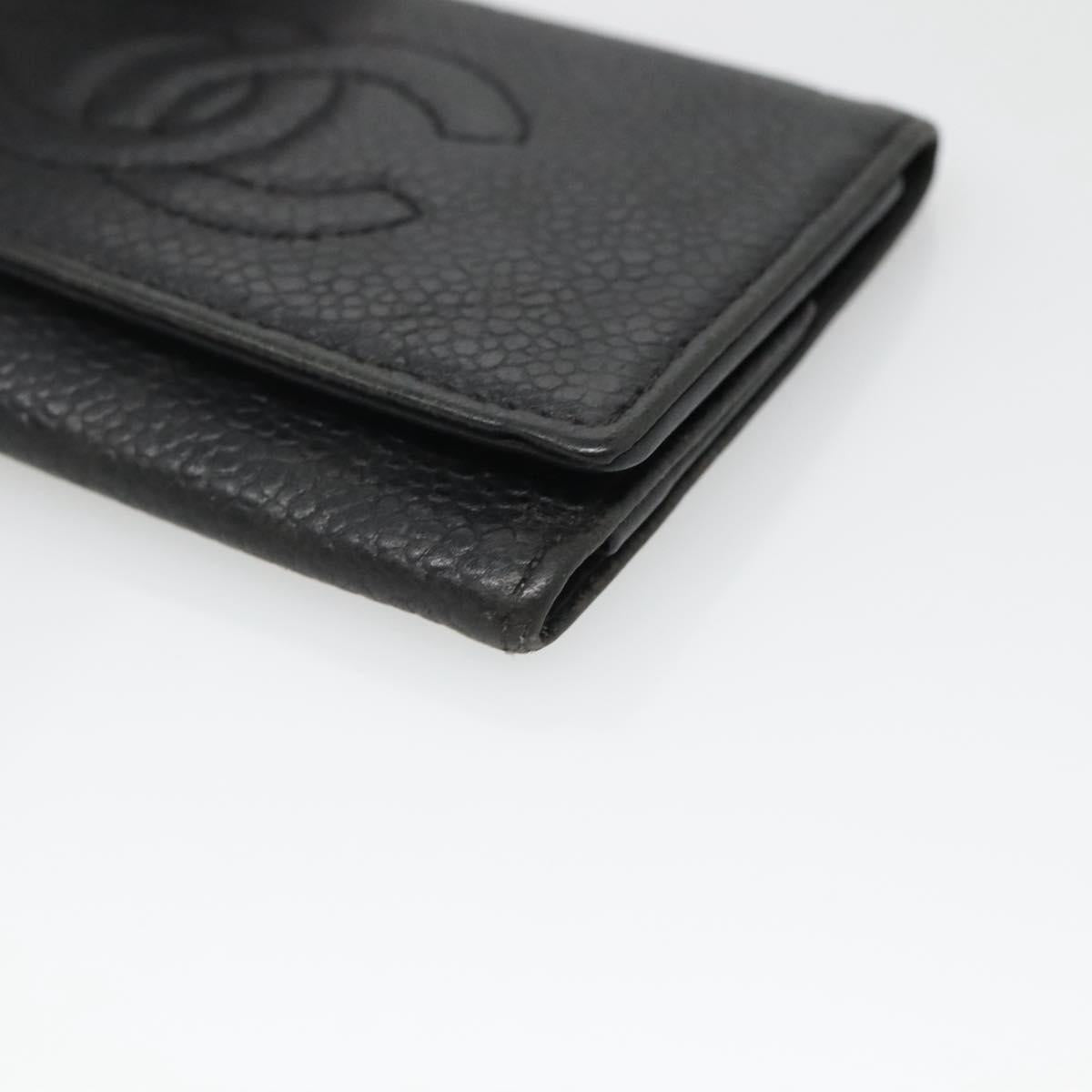 CHANEL Key Case Caviar Skin Black CC Auth ac3870