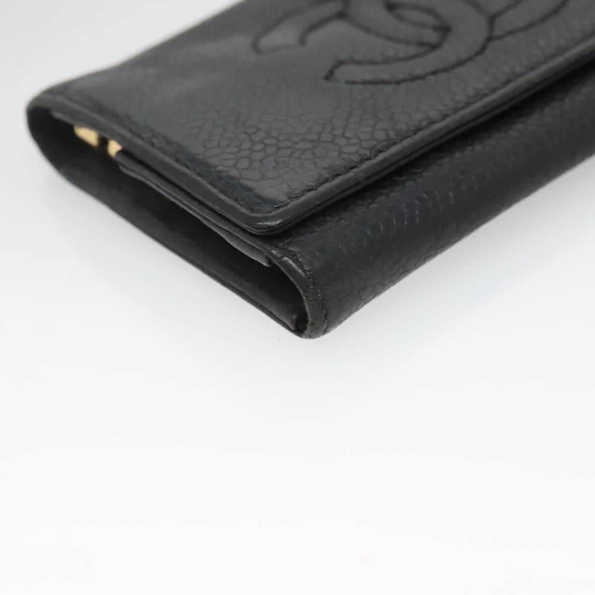 CHANEL Key Case Caviar Skin Black CC Auth ac3870