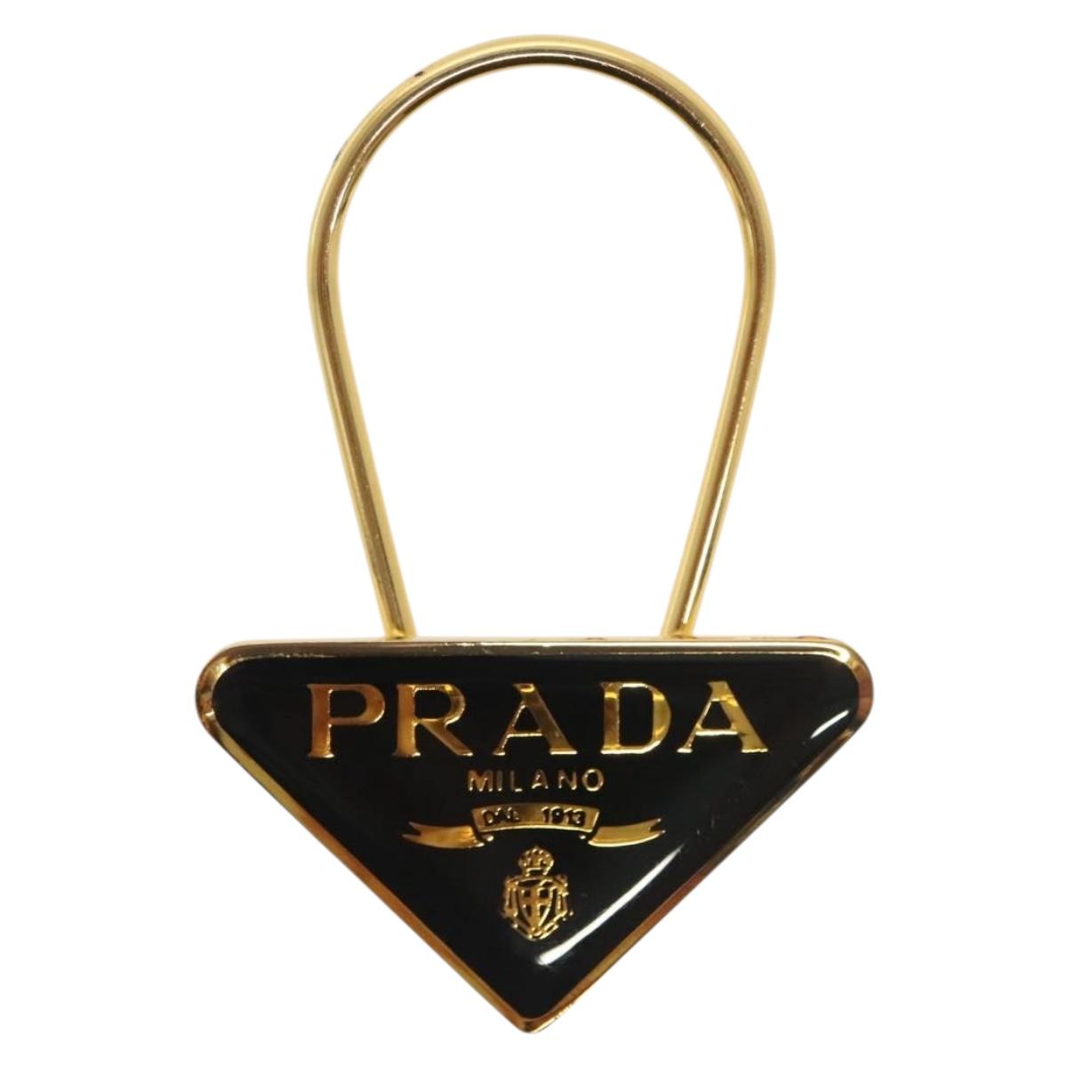 PRADA Key Ring metal Black Gold Auth ac3873