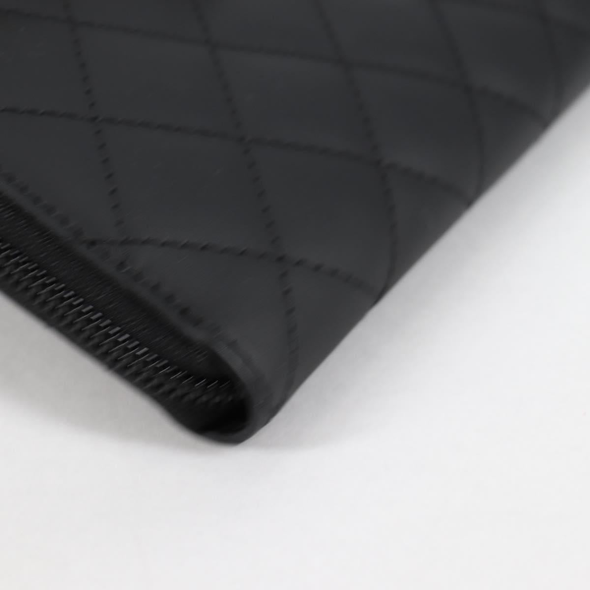 CHANEL Cambon Line Matelasse Long Wallet Leather Black CC Auth ac3874M