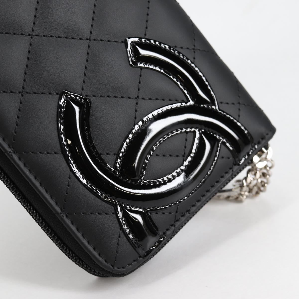 CHANEL Cambon Line Matelasse Long Wallet Leather Black CC Auth ac3874M