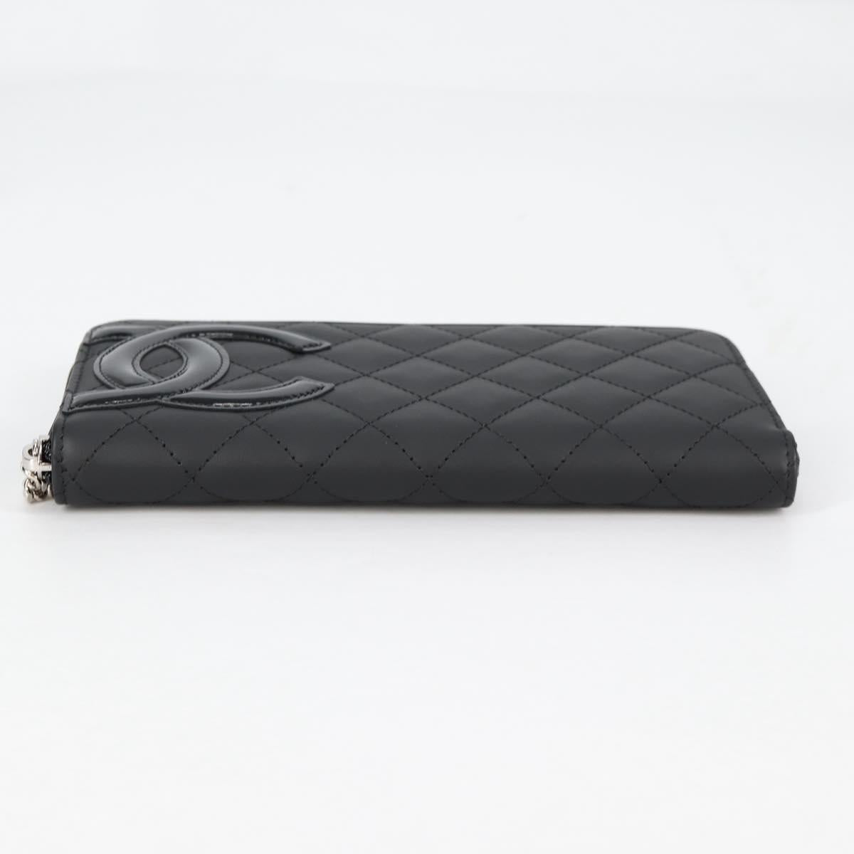 CHANEL Cambon Line Matelasse Long Wallet Leather Black CC Auth ac3874M