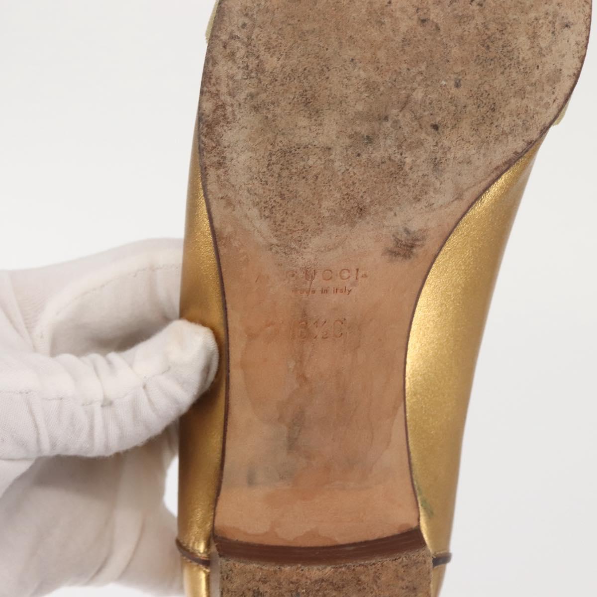 GUCCI Pumps Leather Gold Auth ac3875