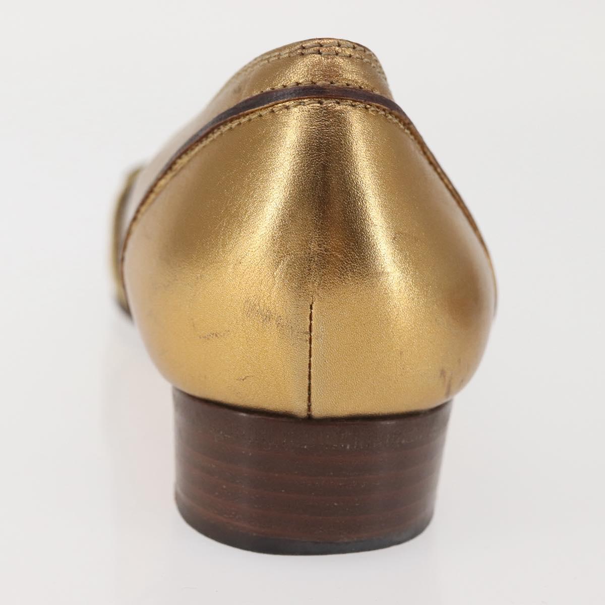 GUCCI Pumps Leather Gold Auth ac3875