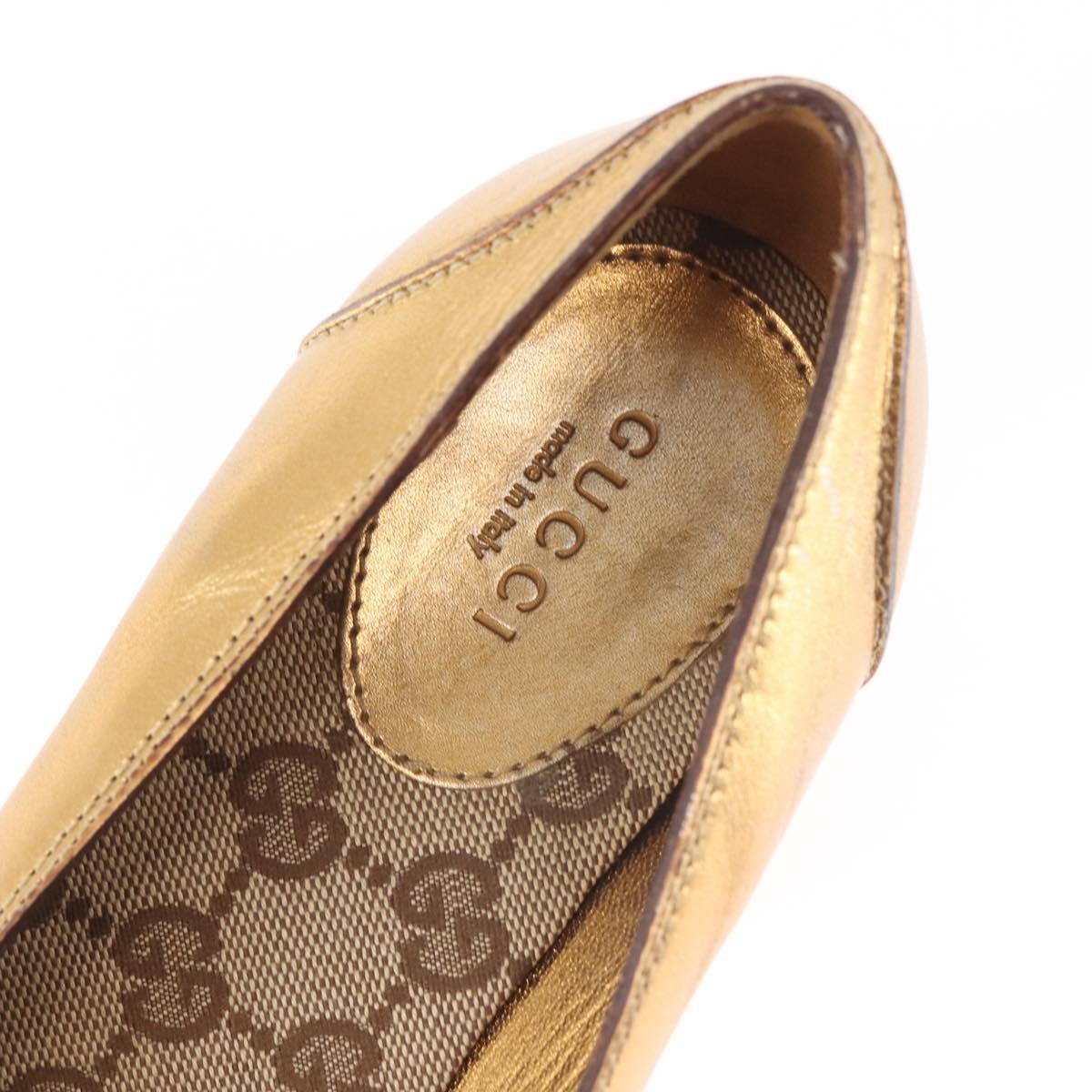 GUCCI Pumps Leather Gold Auth ac3875