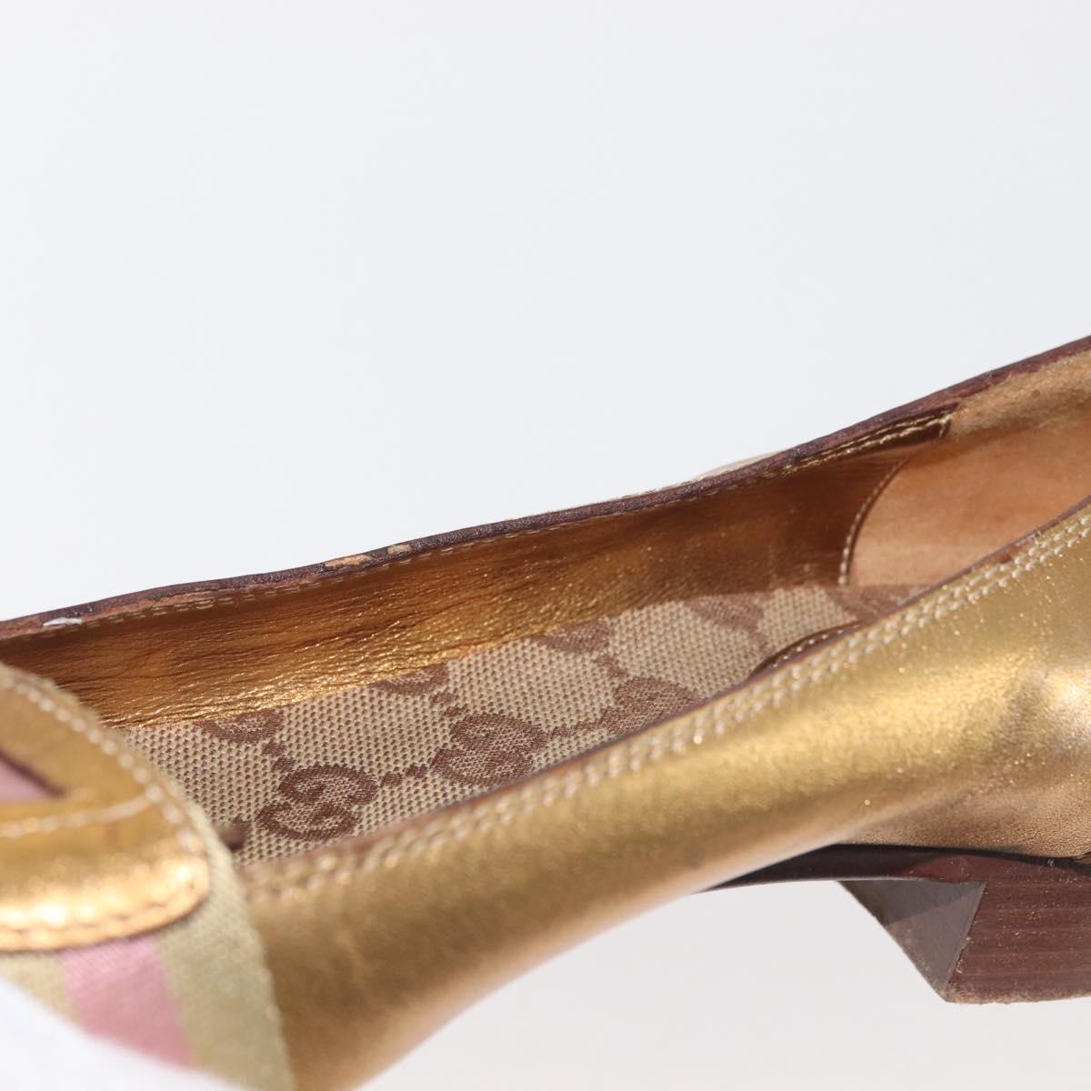 GUCCI Pumps Leather Gold Auth ac3875