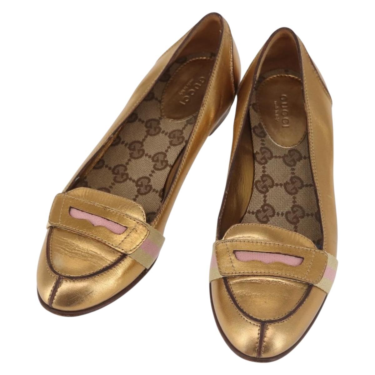 GUCCI Pumps Leather Gold Auth ac3875