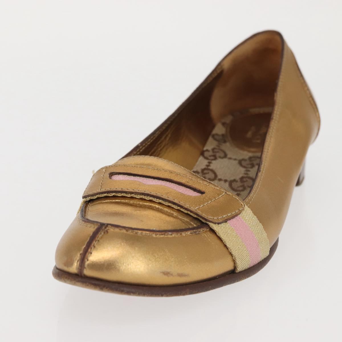 GUCCI Pumps Leather Gold Auth ac3875
