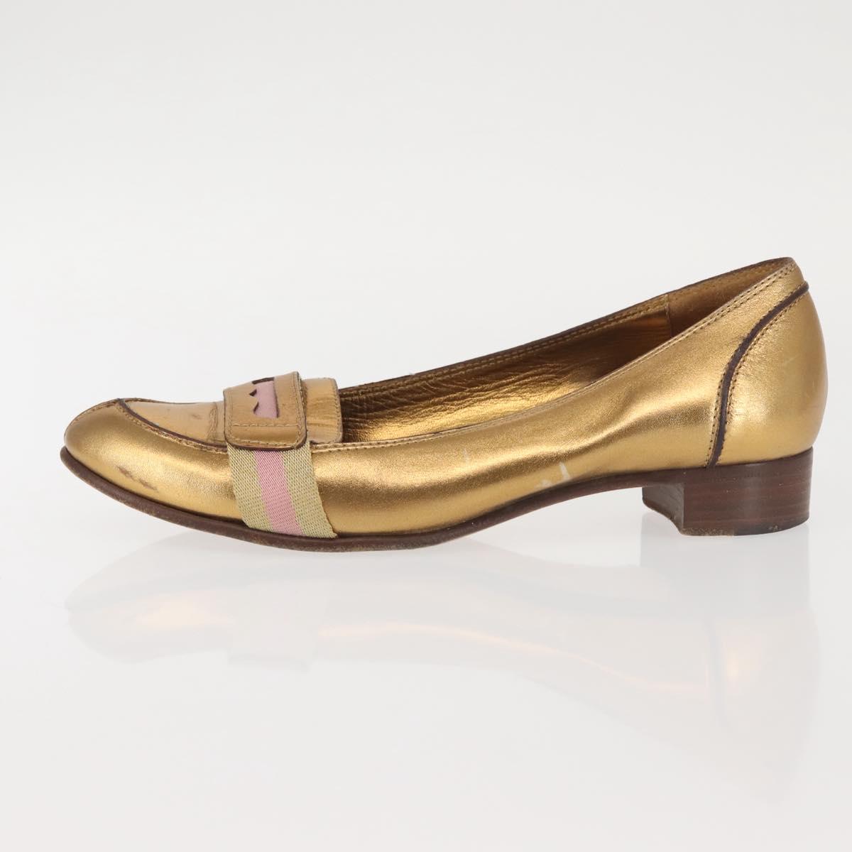 GUCCI Pumps Leather Gold Auth ac3875
