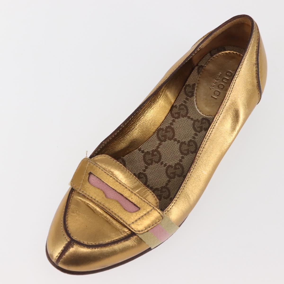 GUCCI Pumps Leather Gold Auth ac3875