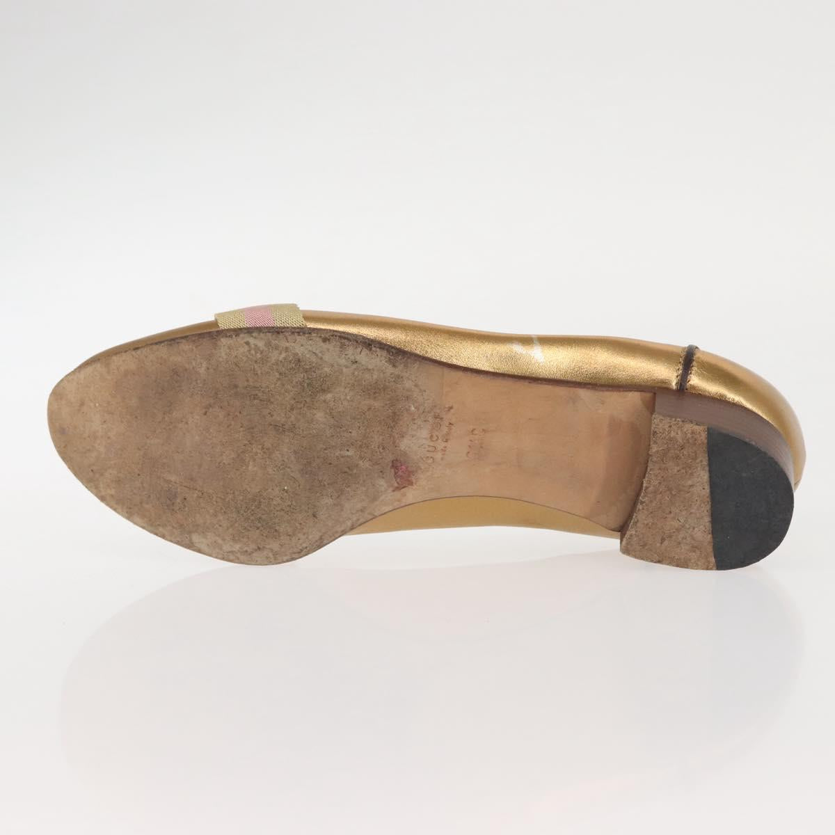 GUCCI Pumps Leather Gold Auth ac3875