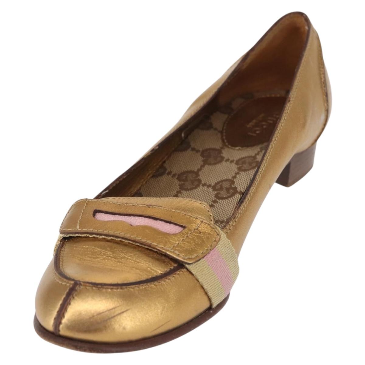 GUCCI Pumps Leather Gold Auth ac3875