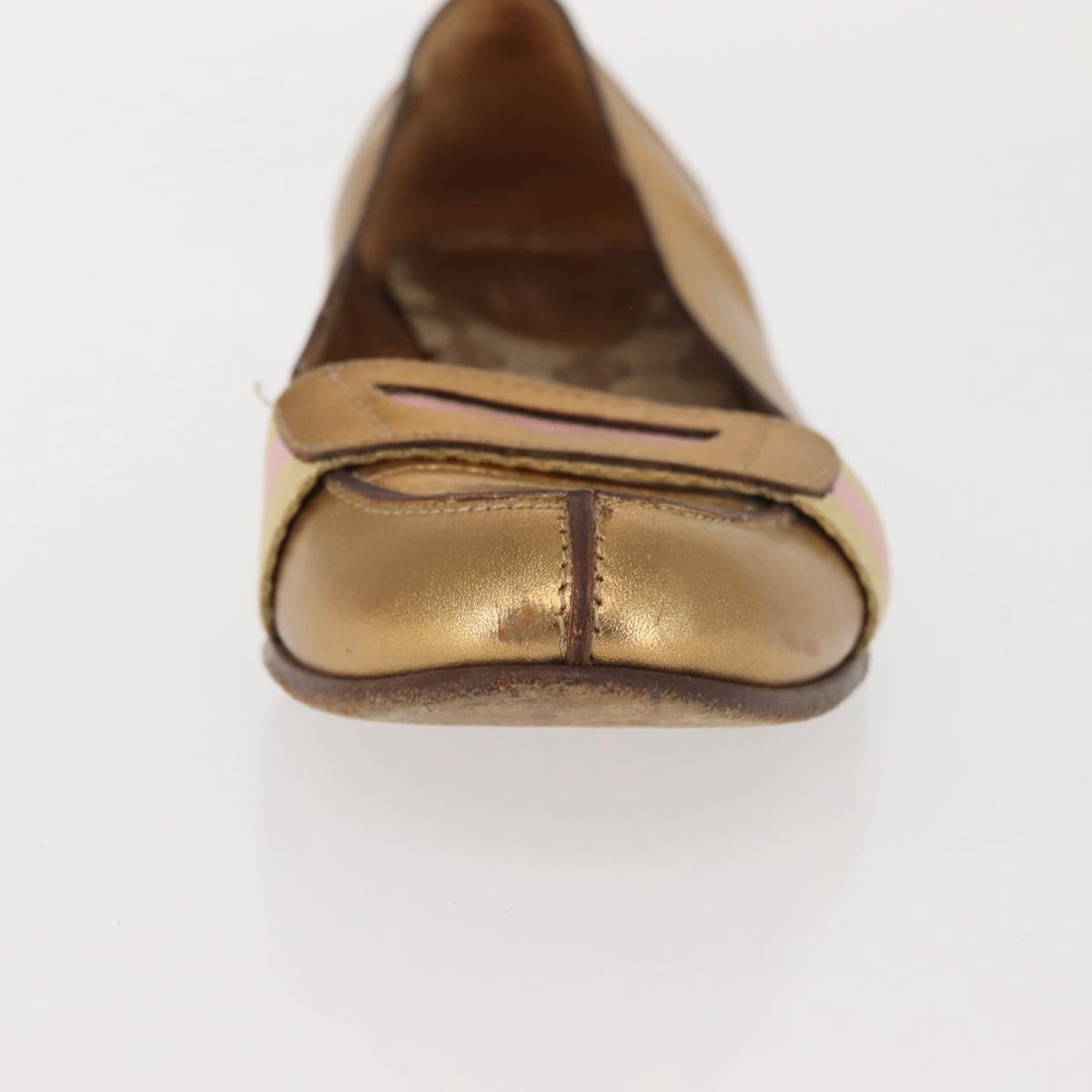 GUCCI Pumps Leather Gold Auth ac3875