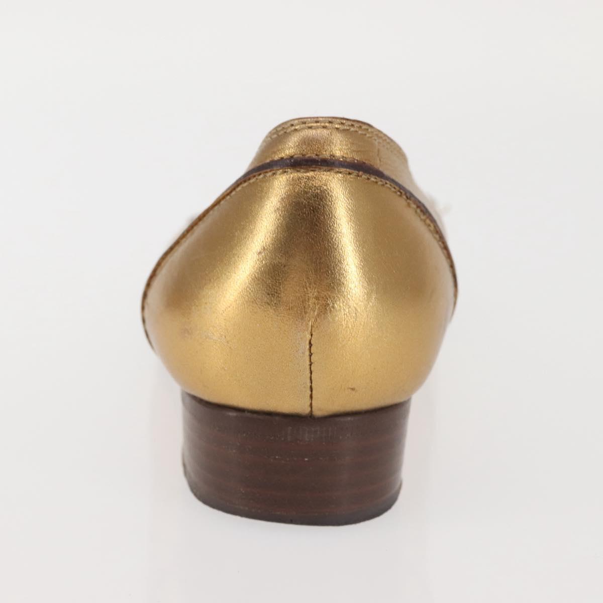 GUCCI Pumps Leather Gold Auth ac3875