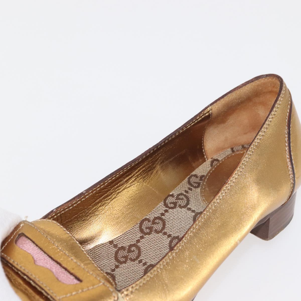GUCCI Pumps Leather Gold Auth ac3875
