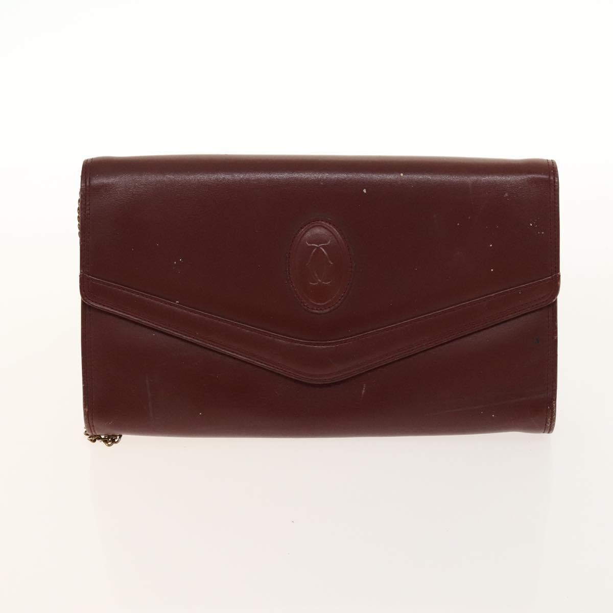 CARTIER Must Line Chain Bag Leather 2Set Bordeaux Auth ac3876