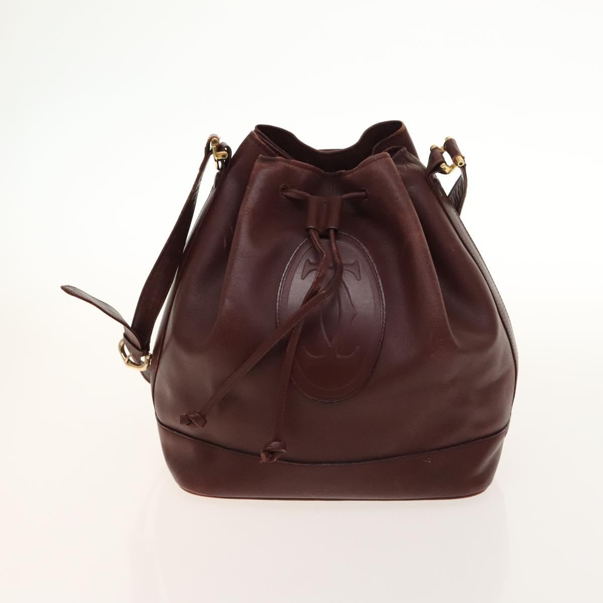 CARTIER Must Line Shoulder Bag Leather 2Set Bordeaux Auth ac3877