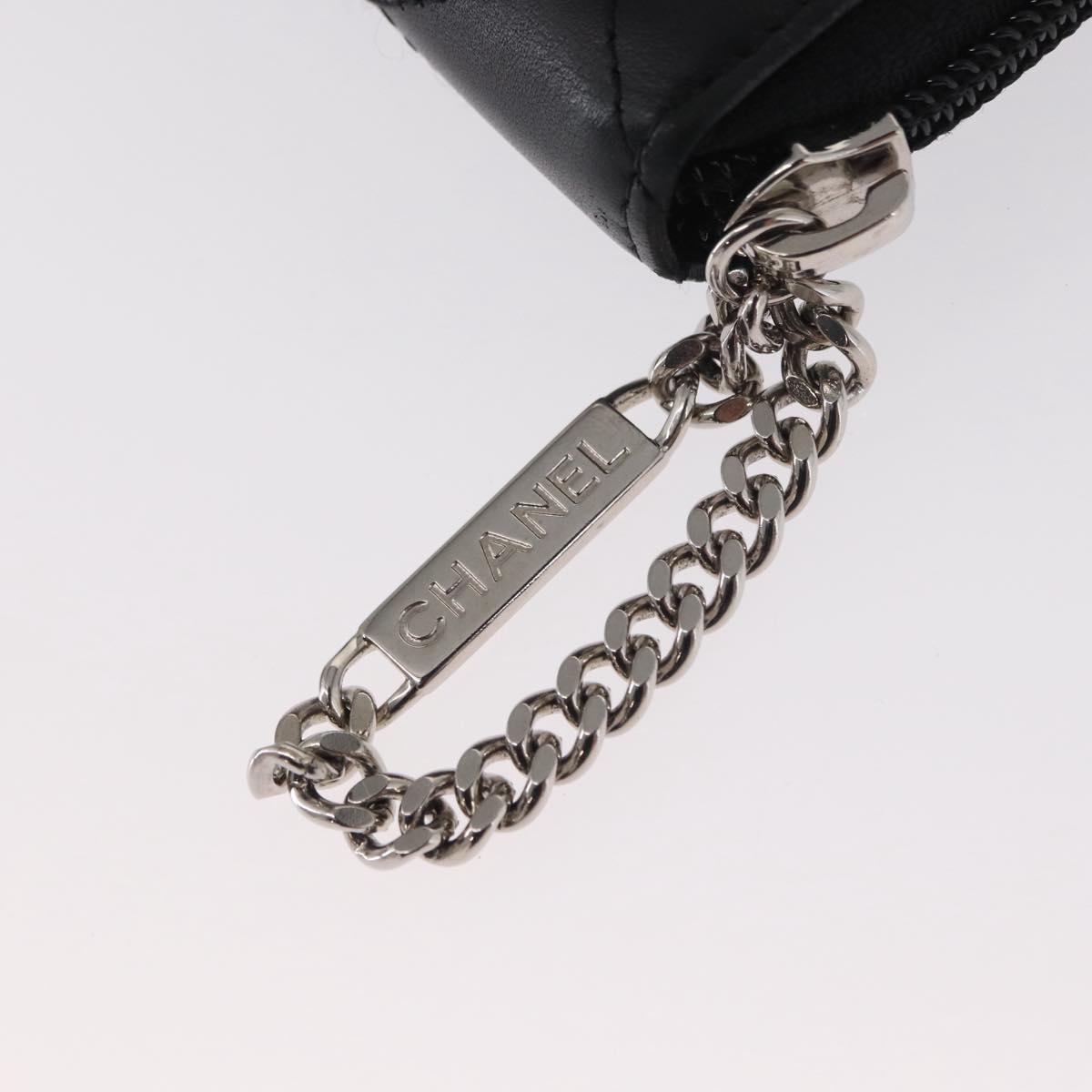 CHANEL Cambon Line Long Wallet Calf Skin Black Silver CC Auth ac3882