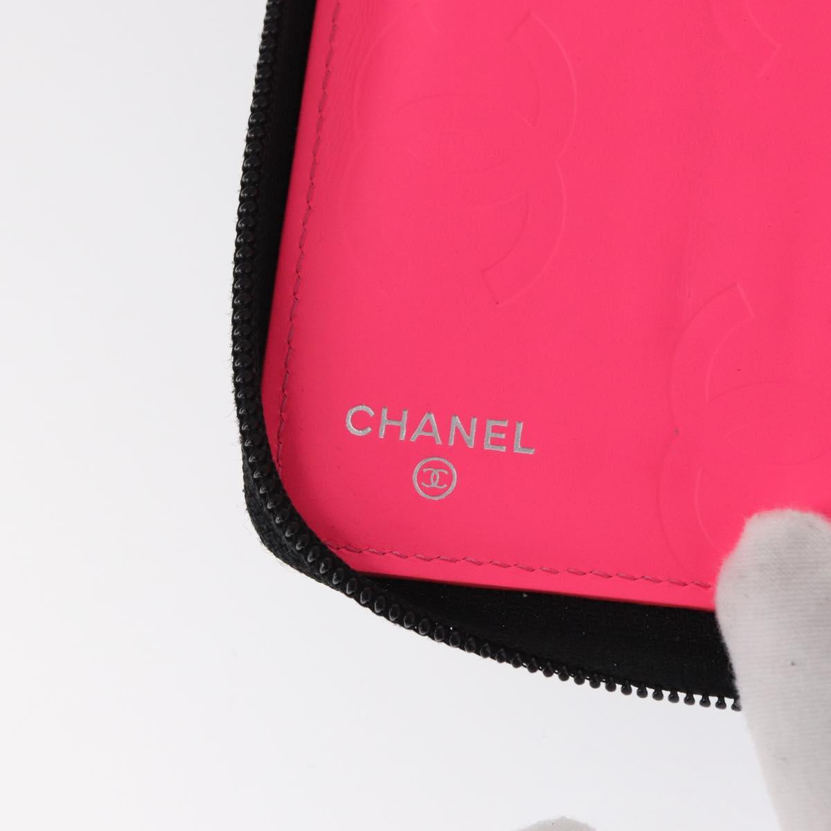 CHANEL Cambon Line Long Wallet Calf Skin Black Silver CC Auth ac3882