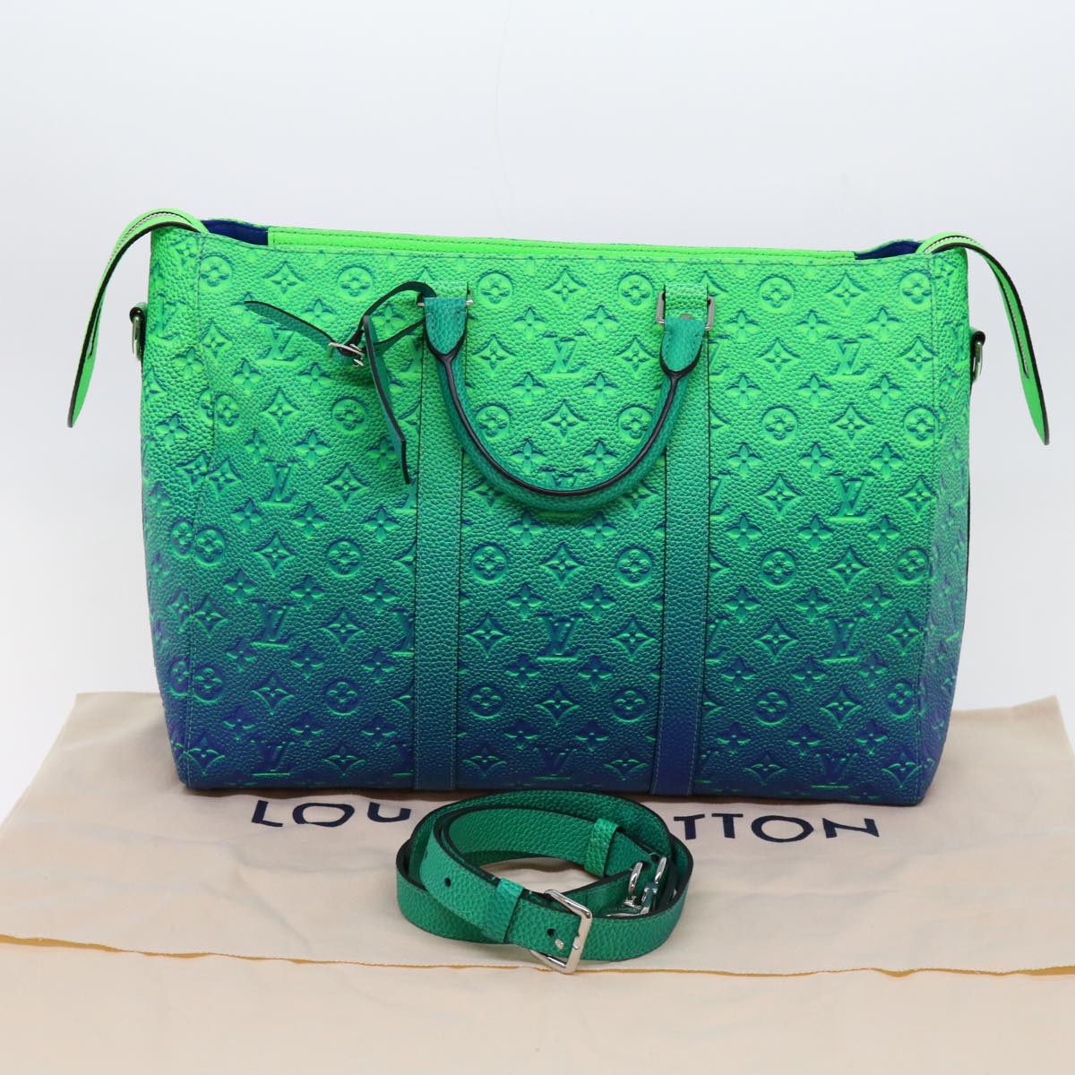 LOUIS VUITTON Monogram Illusion Keepall Tote Bag Neon Green M59688 Auth ai669S