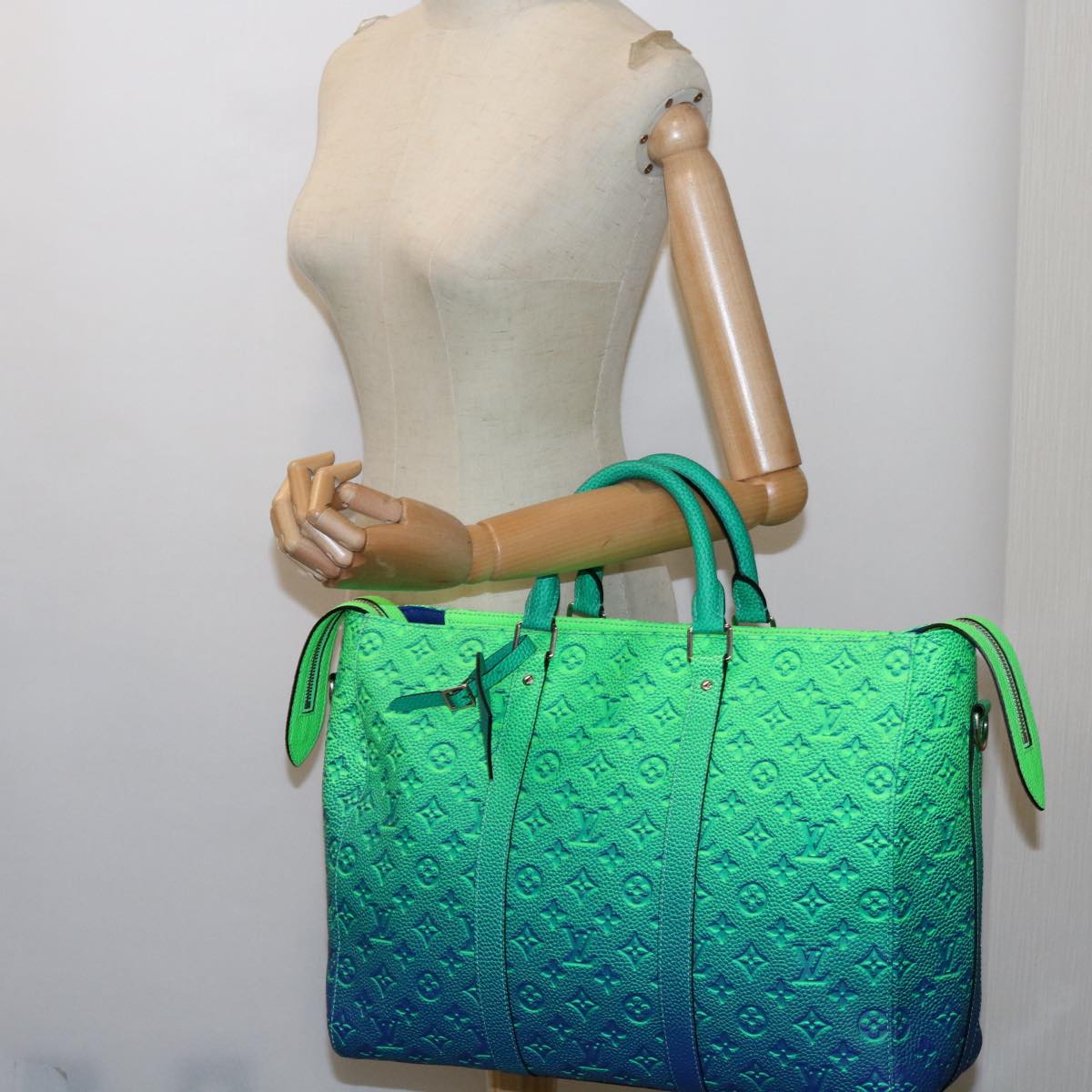 LOUIS VUITTON Monogram Illusion Keepall Tote Bag Neon Green M59688 Auth ai669S