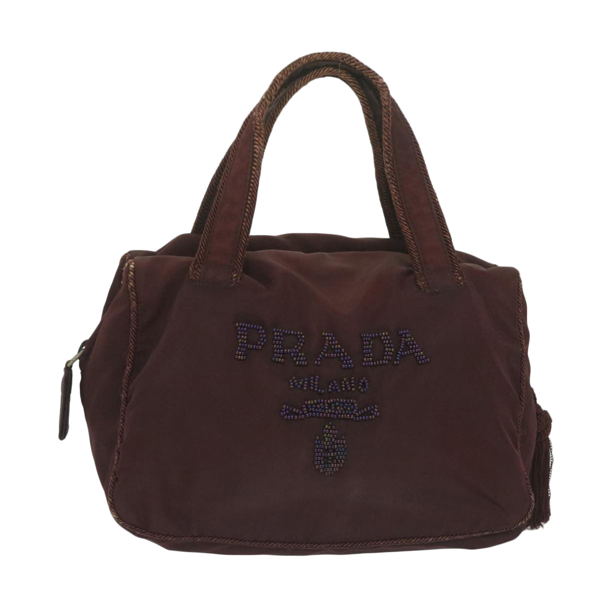 PRADA Hand Bag Nylon Wine Red Auth ai694