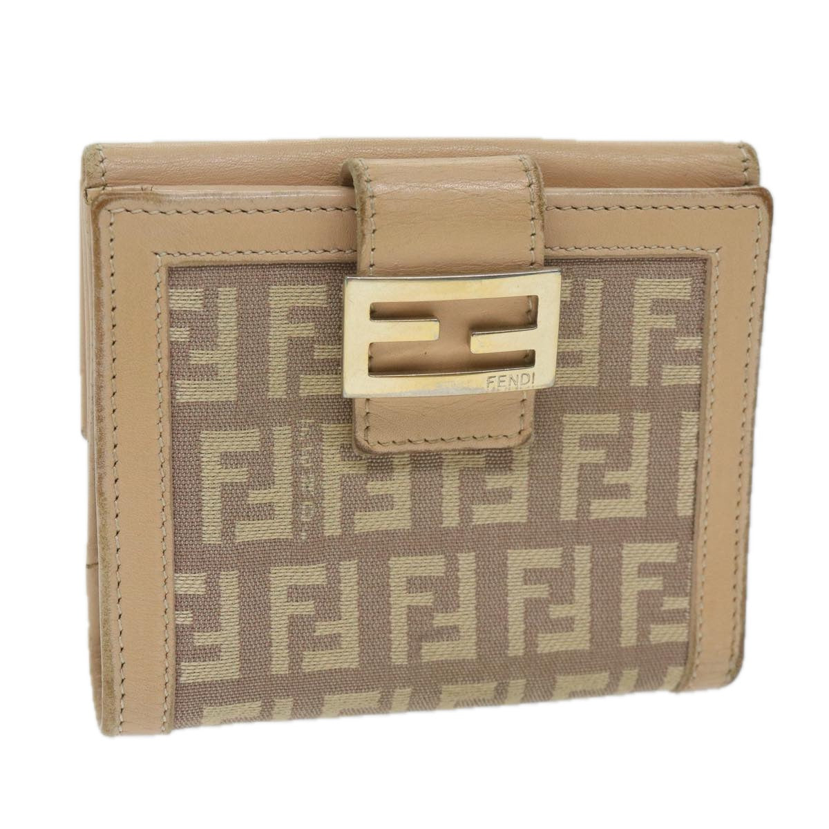 FENDI Zucchino Canvas Mamma Wallet Beige Auth ai712