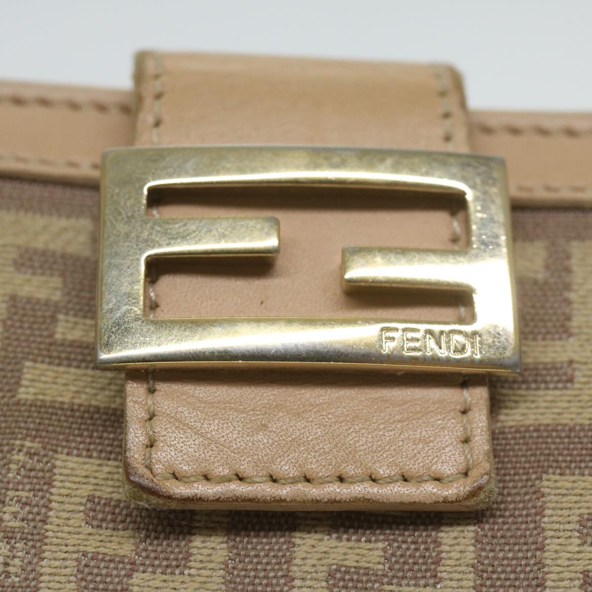 FENDI Zucchino Canvas Mamma Wallet Beige Auth ai712