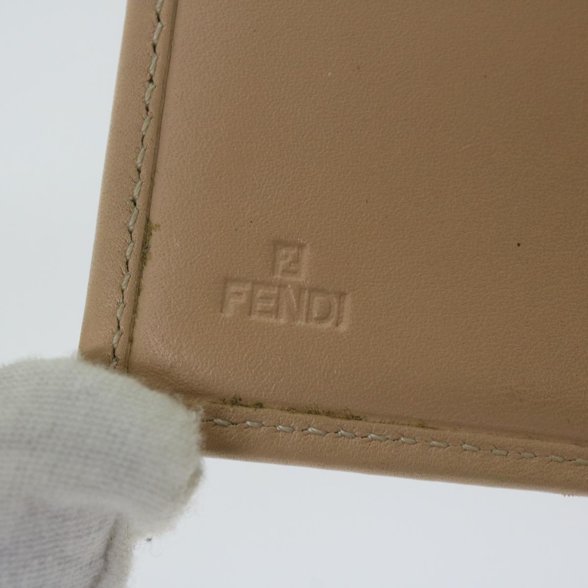 FENDI Zucchino Canvas Mamma Wallet Beige Auth ai712