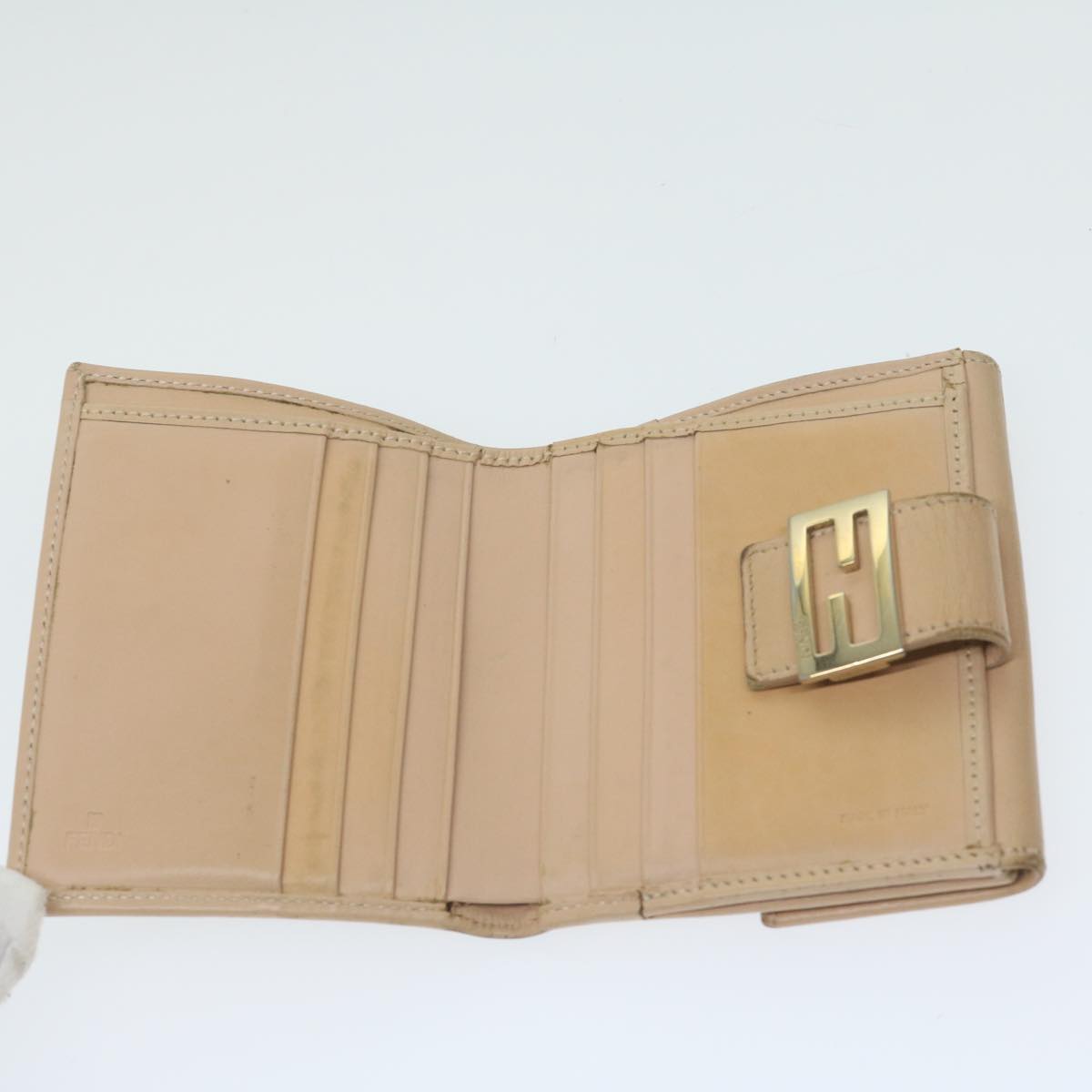 FENDI Zucchino Canvas Mamma Wallet Beige Auth ai712