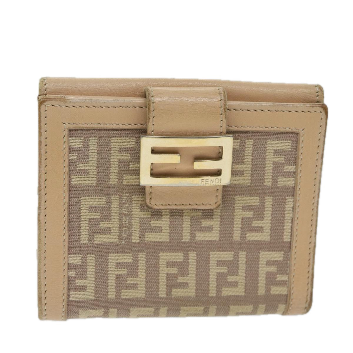 FENDI Zucchino Canvas Mamma Wallet Beige Auth ai712