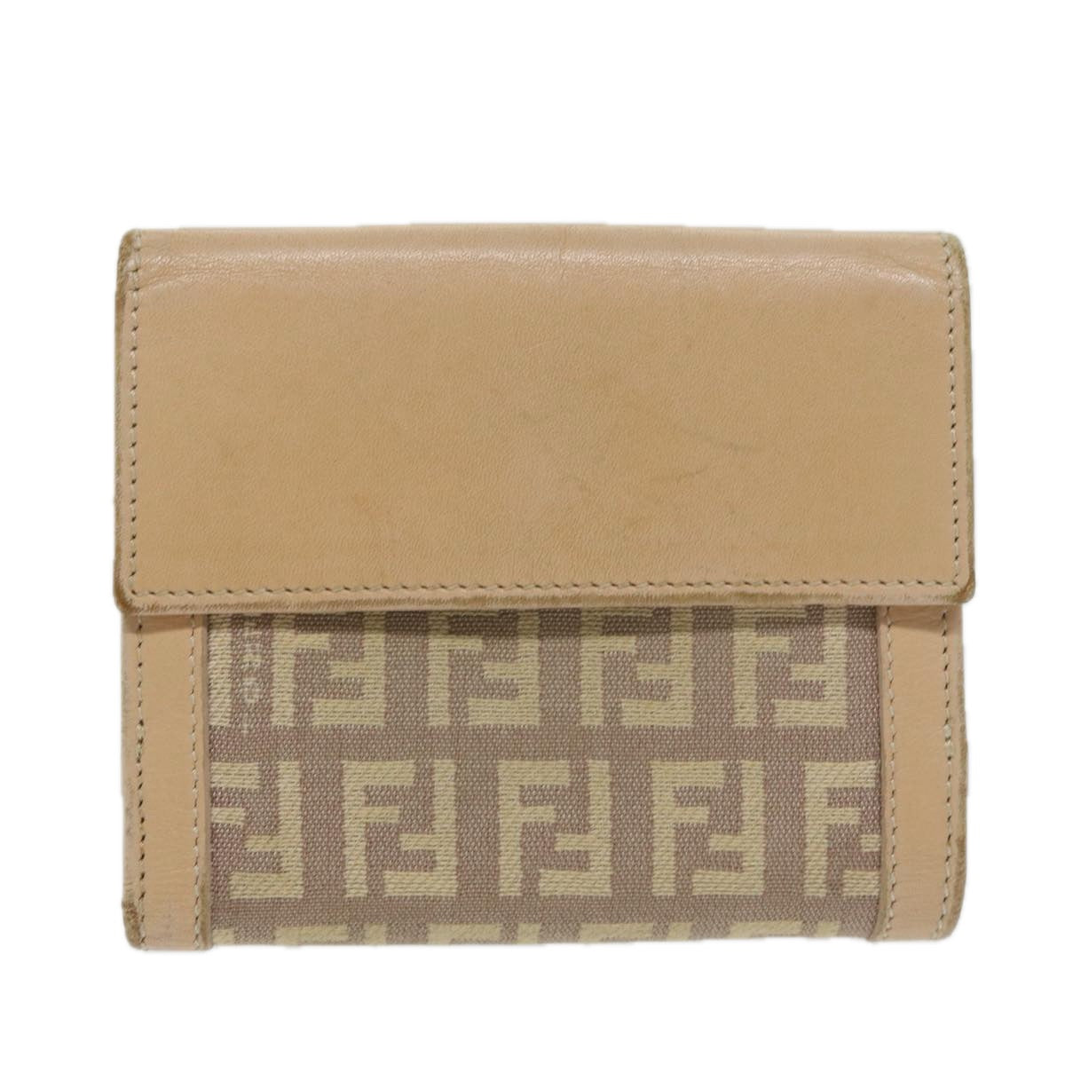 FENDI Zucchino Canvas Mamma Wallet Beige Auth ai712