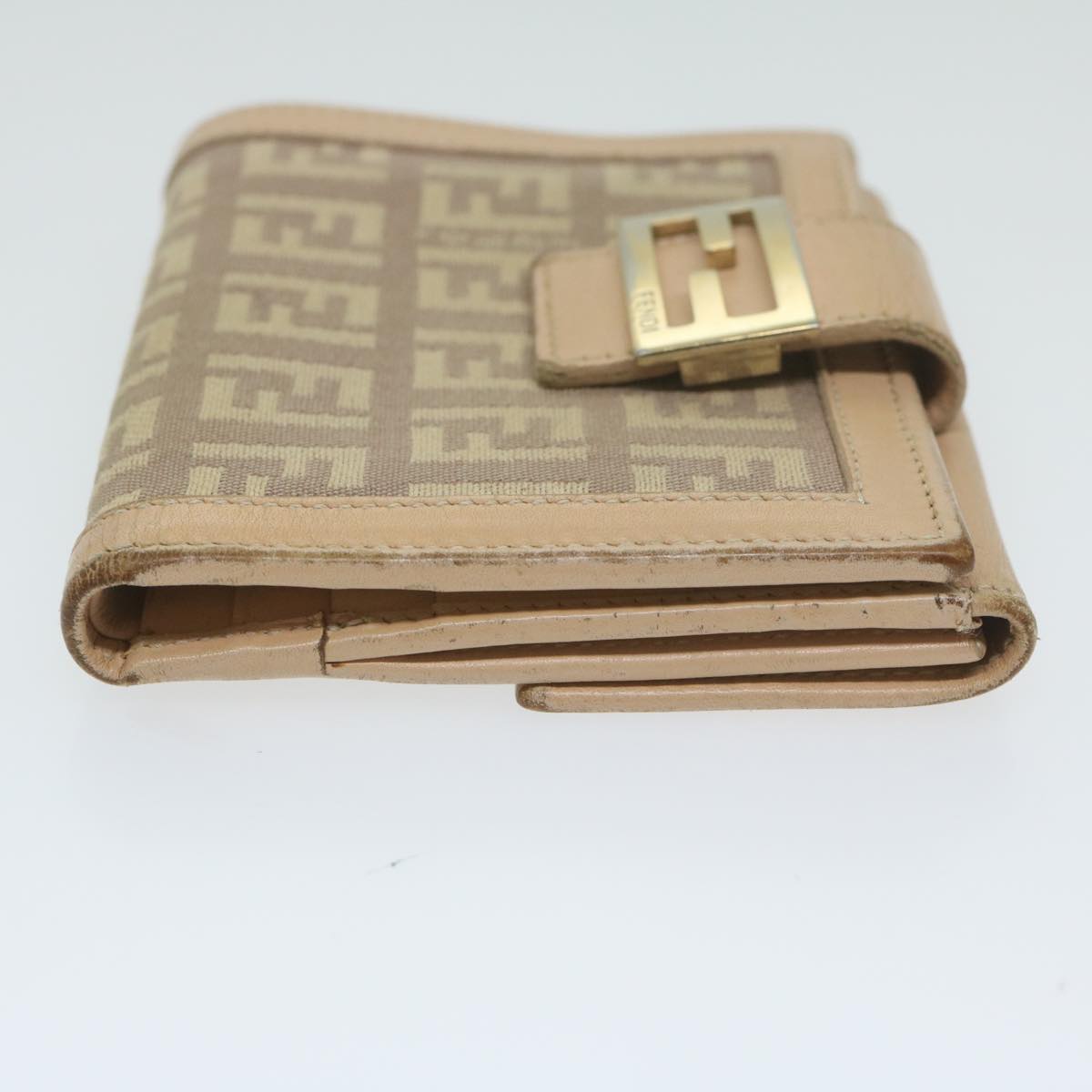 FENDI Zucchino Canvas Mamma Wallet Beige Auth ai712