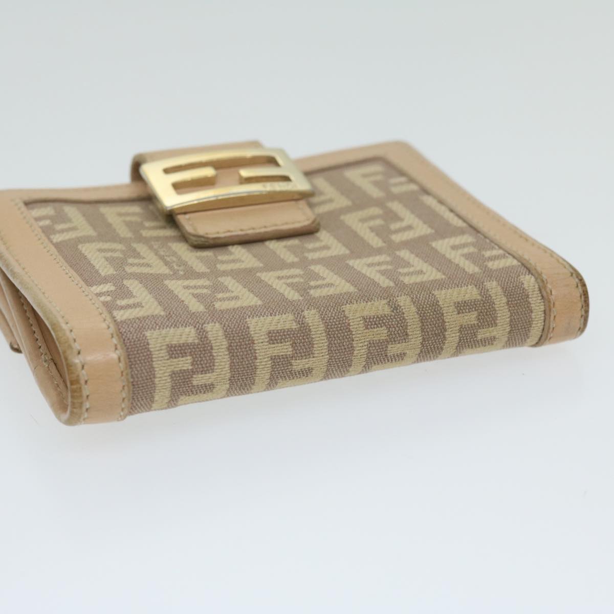 FENDI Zucchino Canvas Mamma Wallet Beige Auth ai712