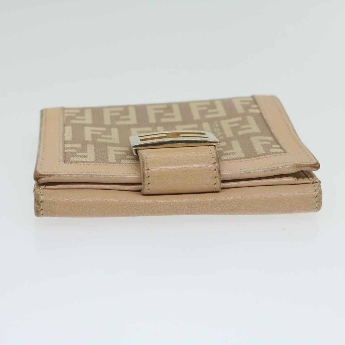 FENDI Zucchino Canvas Mamma Wallet Beige Auth ai712