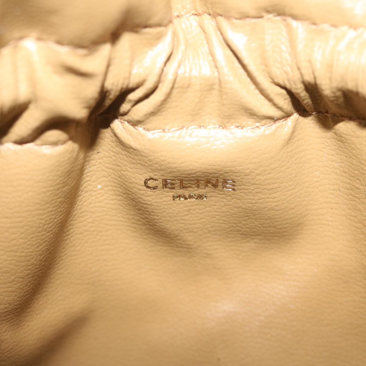 CELINE Macadam Canvas Drawstring Pouch Beige Auth ai715