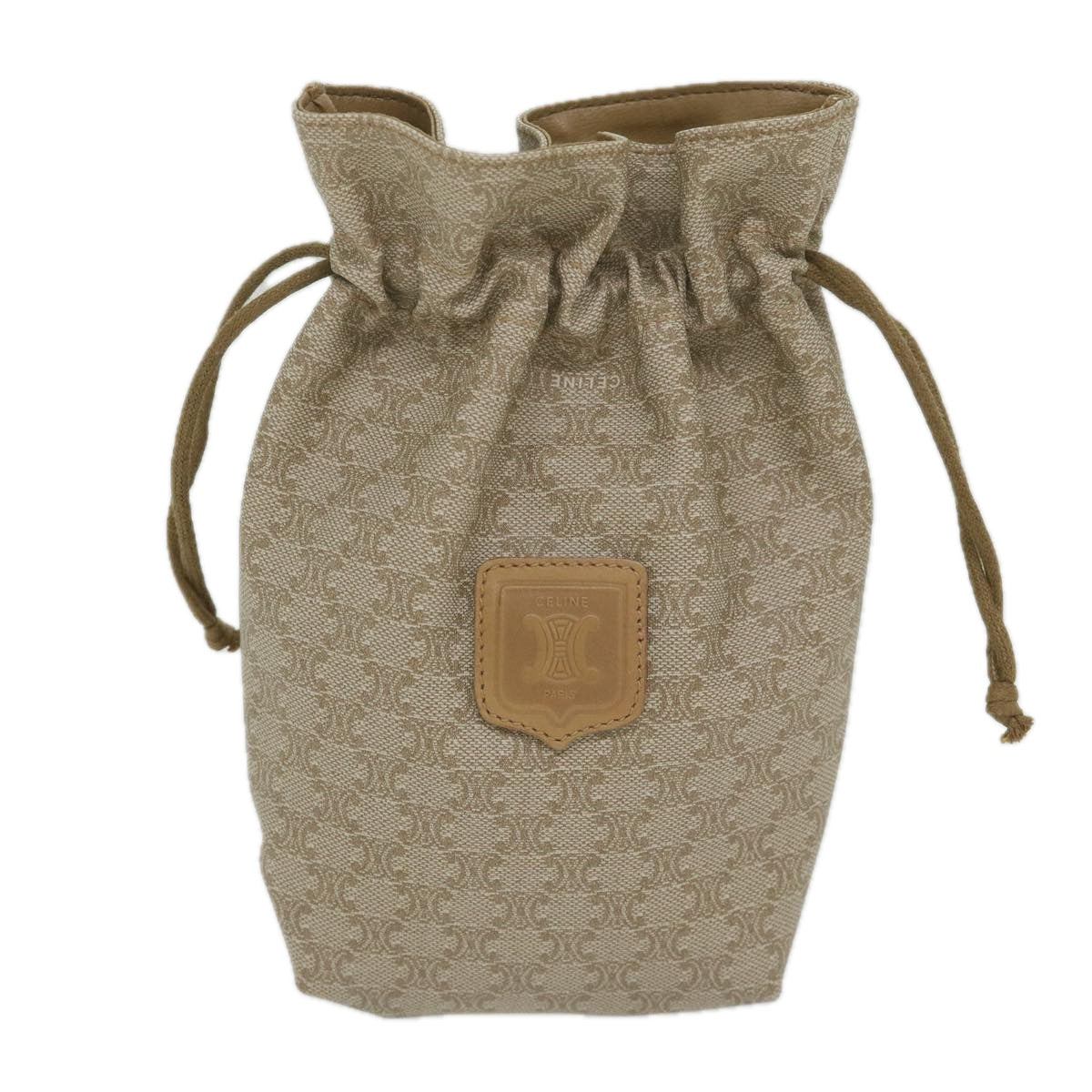 CELINE Macadam Canvas Drawstring Pouch Beige Auth ai715