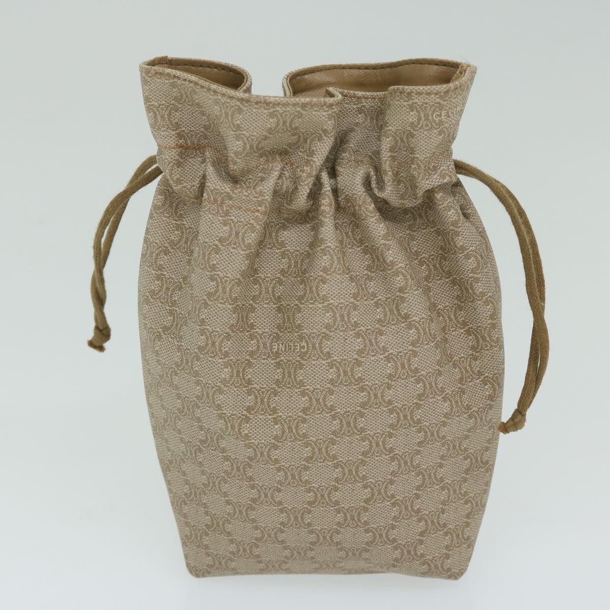 CELINE Macadam Canvas Drawstring Pouch Beige Auth ai715