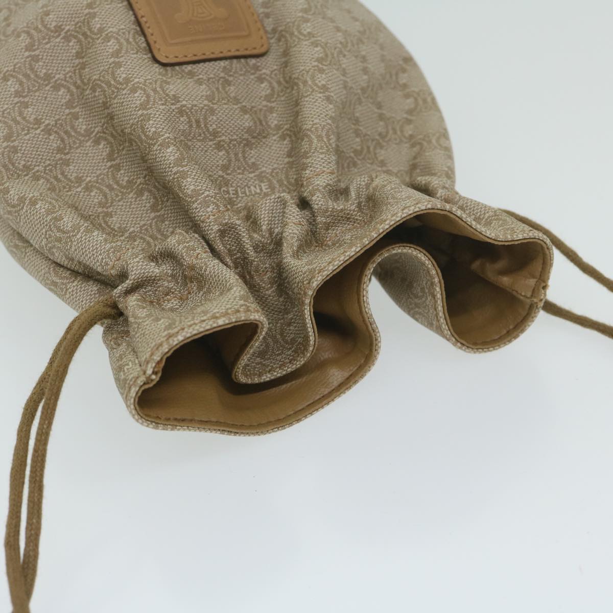 CELINE Macadam Canvas Drawstring Pouch Beige Auth ai715