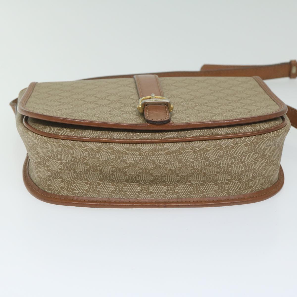 CELINE Macadam Canvas Shoulder Bag Beige Auth ai726