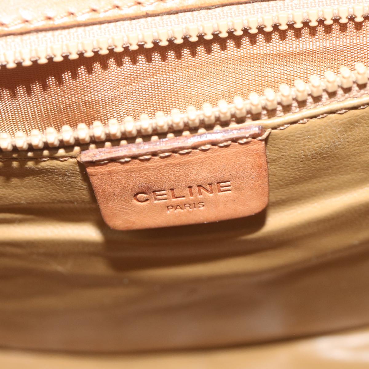 CELINE Macadam Canvas Shoulder Bag Beige Auth ai726