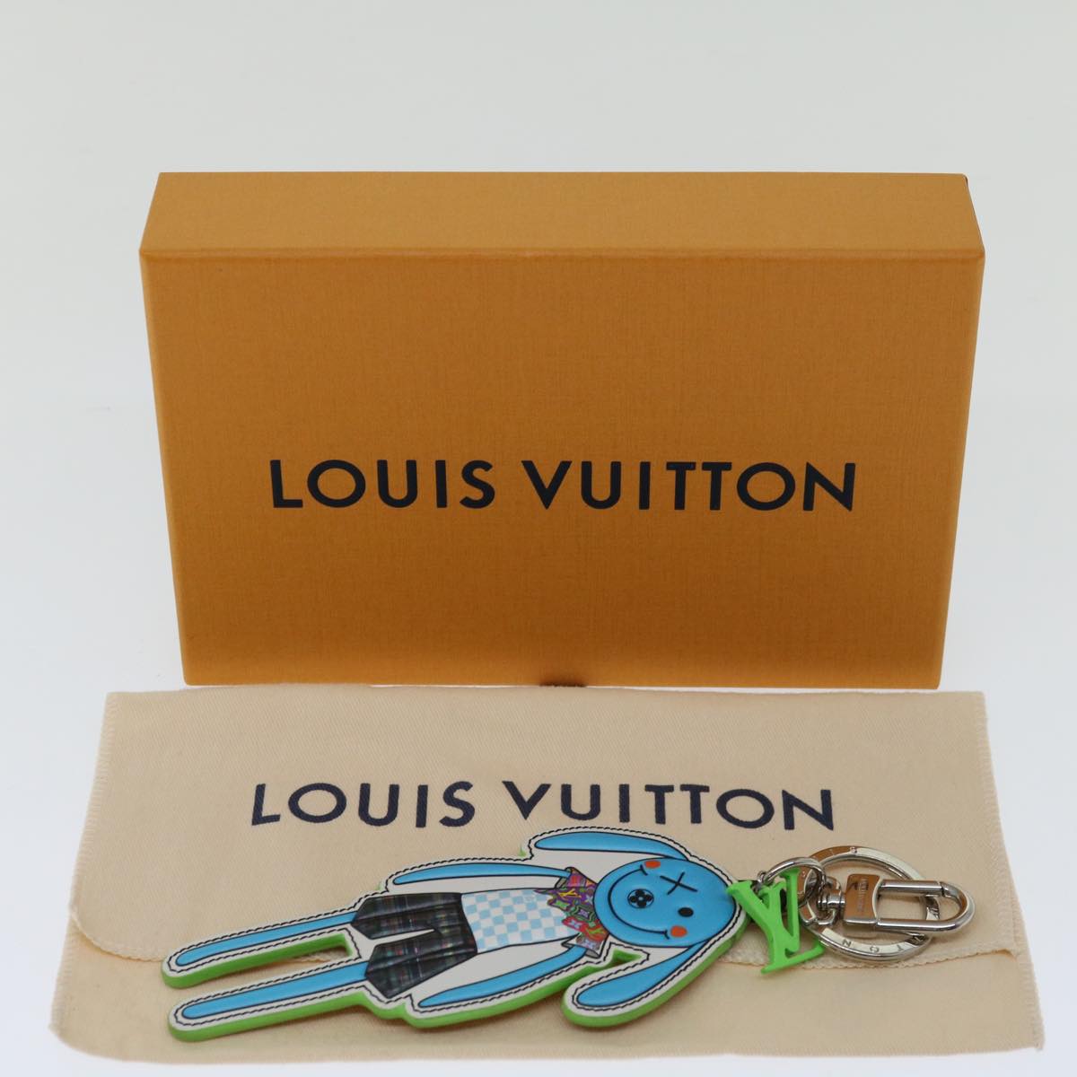 LOUIS VUITTON Porte Cles LV Rabbit Key Ring Leather Blue MP2917 LV Auth ai777A