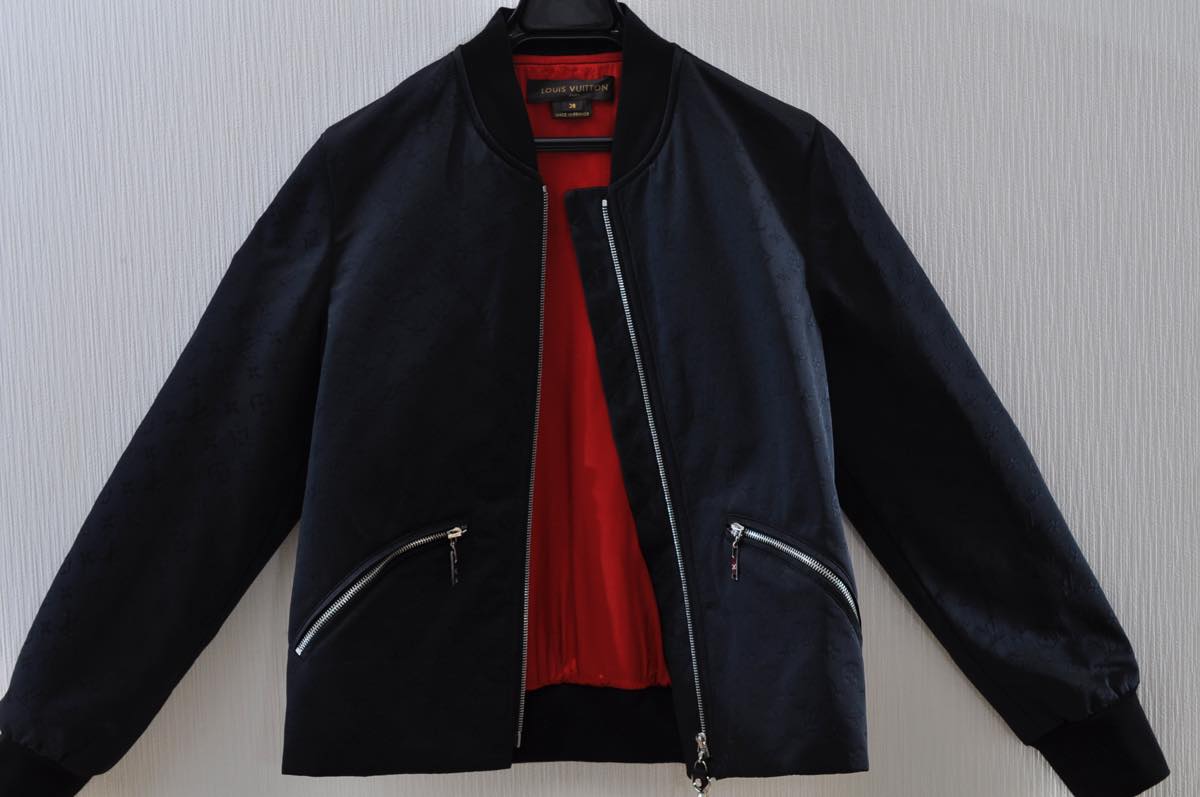LOUIS VUITTON Monogram Jacket Nylon 38 Japan Limited Black Red LV Auth ak066
