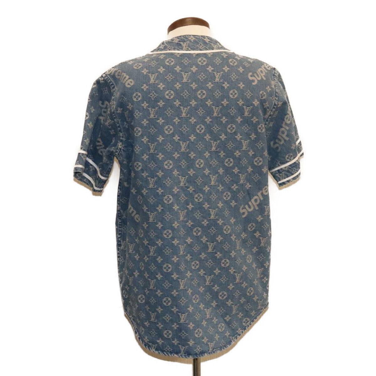 LOUIS VUITTON x Supreme Denim Baseball Shirt Blue Size XXS Auth ak158