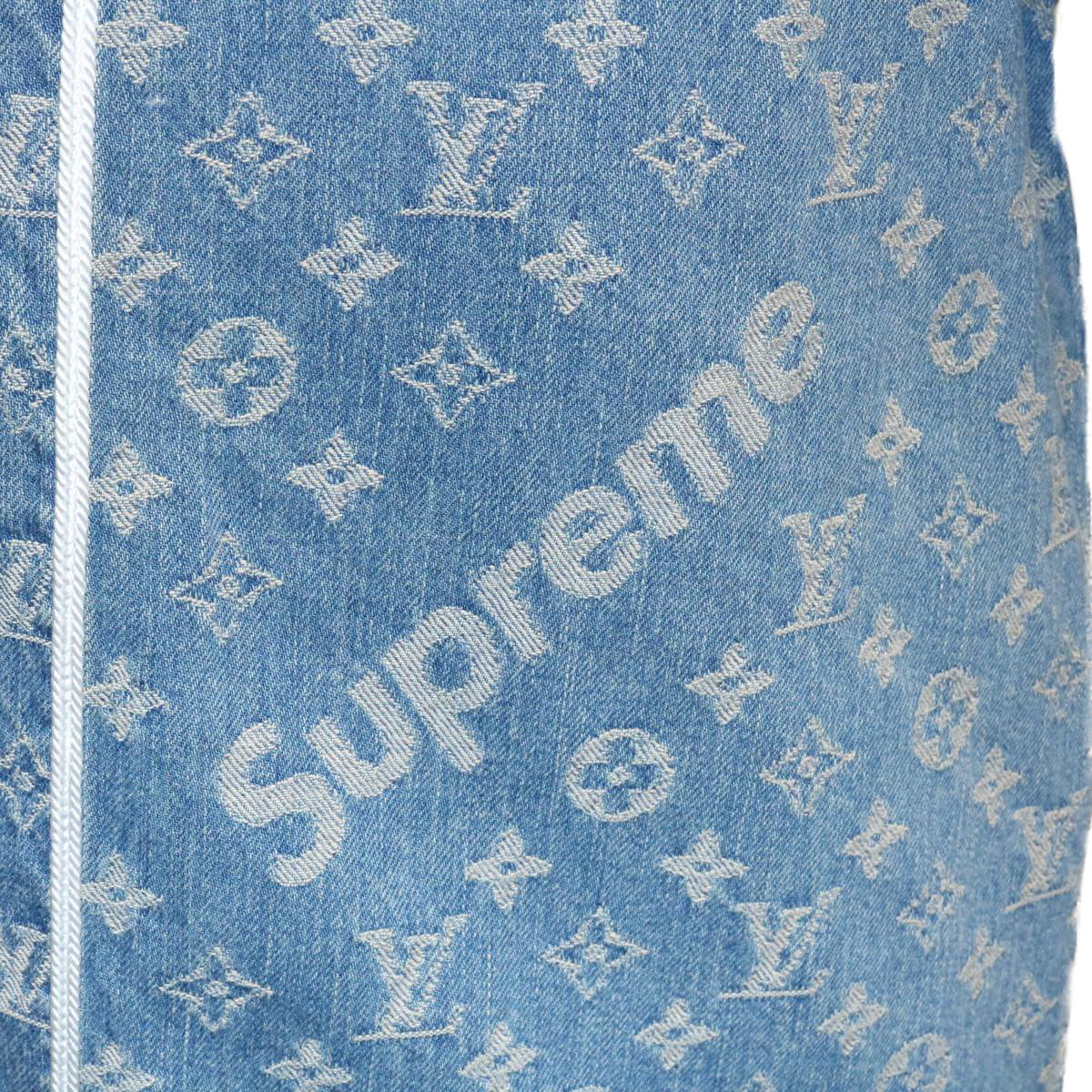 LOUIS VUITTON x Supreme Denim Baseball Shirt Blue Size XXS Auth ak158