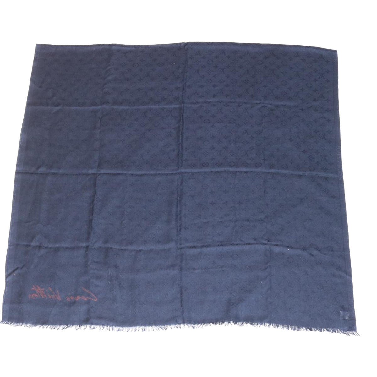 LOUIS VUITTON Monogram Signature VIP Shawl Silk Cashmere Navy LV Auth ak174A